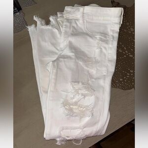 American Eagle Outfitters White Distressed Ankle Jeans